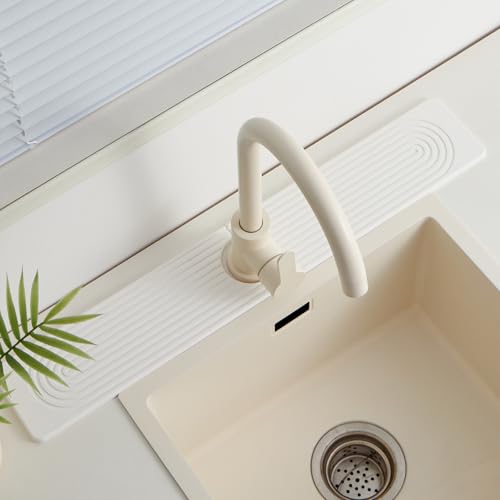 30 Inch Stone Faucet Mat for Kitchen Sink quick dry around faucet | Water Absorbent Stone Tray, Sink Splash Guard, Extra-Long Diatomite Stone Drying Mat for Bathroom Counter (white 30" x 3.9") - color: White.30" x 3.9"