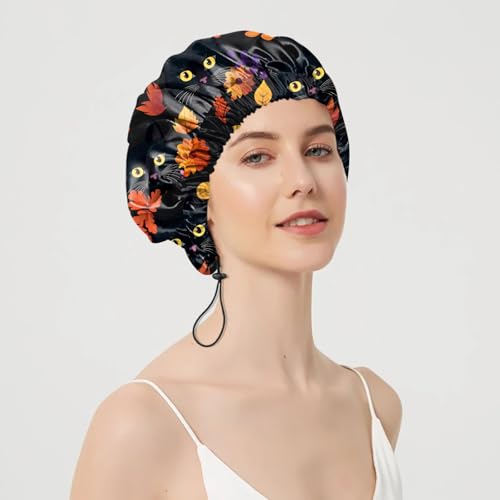 2 PCS Shower Cap Adjustable Reusable Double Waterproof Layer Elastic Hair Bath Cap Cute Aesthetic for Women Girls-Cat Bee - color: I12-Cat Bee