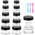 Accmor 10 Pcs Mini Travel Containers, Small Glass Jars with Black Lids, 0.18/0.35/0.53/0.7/1 OZ Makeup Sample Containers, Inner Liners & 5 Spatulas, LeakProof Jars for Creams, Lotion, Essential Oils - color: Black