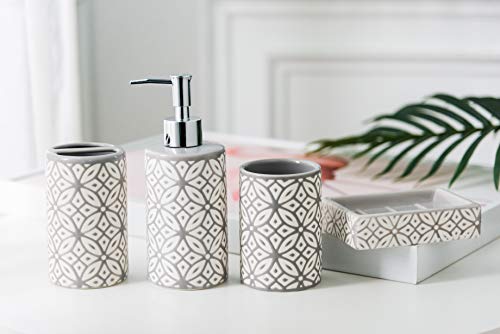 Groovy Bathroom Accessories Set - Complete Bath Accessory Sets Includes Soap Dispenser, Toothbrush Holder, Tumbler, Soap Dish, - color: Grey