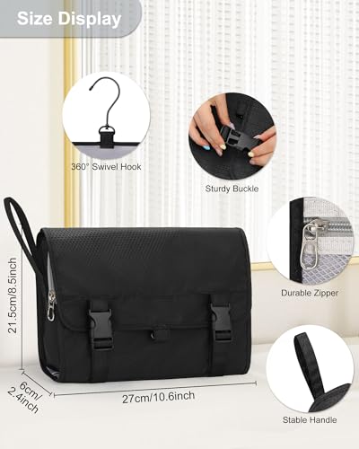 Travel Hanging Toiletry Bag with Makeup Brush Board, Portable Toiletries Bag with Hanging Hook, Water Resistant Wash Bag, Makeup Organizer with Cosmetics for Full Sized Travel Essentials - Black - color: 03 Black with Brush Board, size: Large