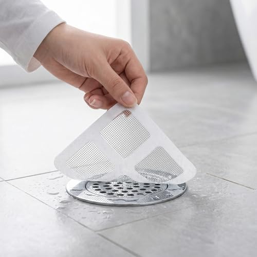50 Pack Disposable Shower Drain Hair Catcher, Peel-Stick Mesh Covers, 4 in | Fiberglass Mesh Traps Hair, Pet Fur and Debris; Waterproof Adhesive Fits Flat Tub, Sink, Shower and Laundry Drains - size: 50pcs