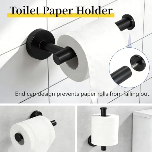 HOMOTEK 4 Pieces Bathroom Accessories Hardware Set, 24 inch Towel Bar, Towel Ring, Robe Hook, Toilet Paper Holder, Stainless Steel Rack Kit Wall Mounted, Matte Black - color: Matte Black
