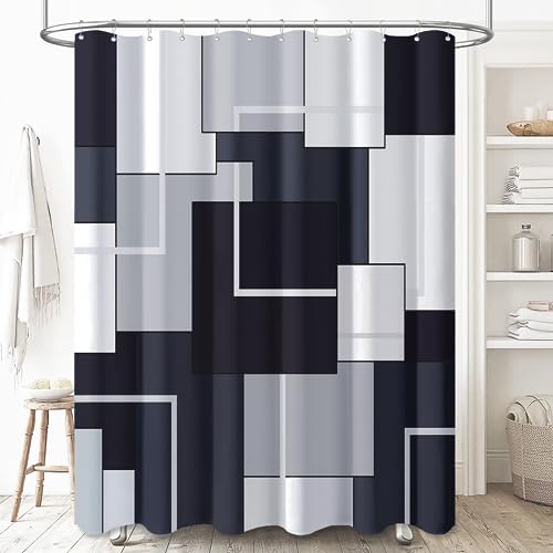 BTTN Stall Fabric Shower Curtain - 54 x 78 Inch Long Geometric Polyester Cloth Shower Curtain Set with 10 Plastic Hooks, Narrow Modern Neutral Water-Repellent Curtains for Bathroom Showers - Black - color: Black, size: 54"W x 78"L (Pack of 1)
