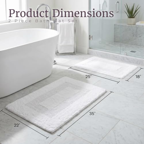 Bathroom Rugs - 2-Piece Cotton Bathroom Mat Set - Machine Washable Bath Mats for Restroom, Kitchen, or Laundry Room by Lavish Home (White) - color: White