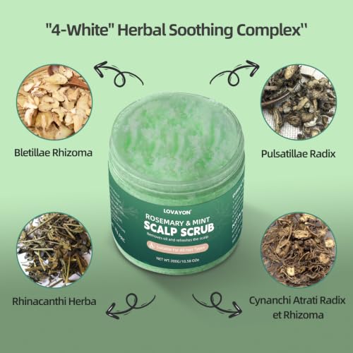 Rosemary Scalp Scrub & Exfoliator for Fuller Hair - Sea Salt & BHA Scalp Treatment with Silicone Massager Brush - Deep Cleanser for Oily Roots, 10.58oz