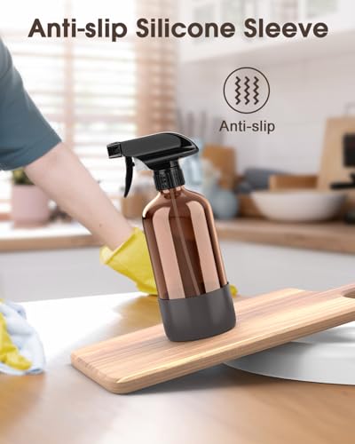 Bontip Glass Spray Bottle with Silicone Sleeve Protection, Amber Glass Spray Bottle Set for Window Cleaner Aromatherapy Facial Hydration Watering Flowers Hair Care 2 Pack/16 oz (Black & Grey, 16 oz) - color: Black & Grey, size: 16 Ounces