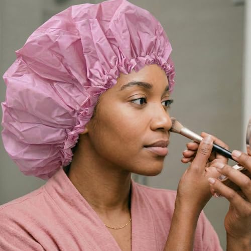 DONNA Super Jumbo Shower Cap – Comfortable Elastic Band, 100% Waterproof Hair Cap for Long Hair, Braids & Thick Styles, Reusable Big Shower Cap for Women, Keeps Hair Dry & Protected, PINK - color: PINK