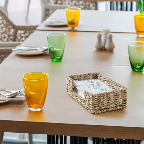 Napkin Holder for Bathroom, Woven Wicker Seagrass Guest Towel Holder Tray, Disposable Paper Hand Towel Holder for Bathroom Accessories, Dinner Napkin Holder for Kitchen Table Party - color: Light Brown, size: 9.45"L x 5.43"W x 2.91"H