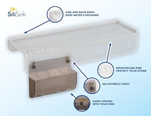 SiliProducts SiliSink Silicone Edge Guard for Kitchen Sink - Fits 3.75” - 4” Wide - The Original Silicone Sink Edge Protector with Sponge Caddy - Splash Guard, 14” Frosted Matte - color: Frosted Matte, size: 4in x 14in