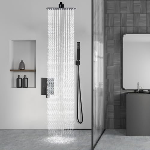Aolemi Shower Faucet Set Rain Shower System with Handheld Spray Bathroom Shower Combo Rough-in Valve and Shower Trim Kit Included Matte Black 8 Inch Wall Mount Shower Head - color: Matte Black, size: 8 Inch Wall Mount Shower Head