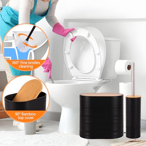 Bathroom Accessory Set,10 PCS Black Bathroom Accessories Set with Trash Can, Toothbrush Holder, Soap Dispenser, Toothbrush Cup, Vanity Tray, Soap Dish, Toilet Brush, Qtip Holders - color: Black