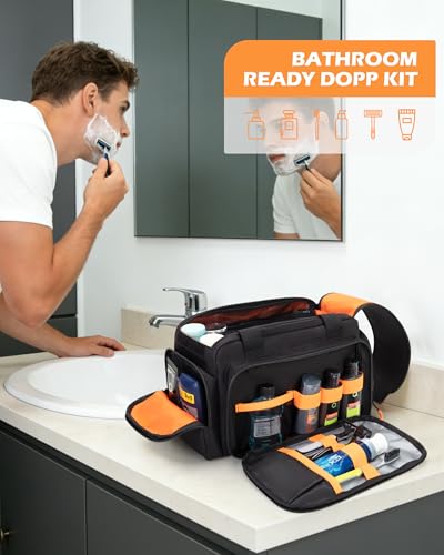 Tactical Travel Toiletry Bag for Men, Extra Large Dopp Kit Organizer | Large Toiletry Bag with Dual Way Zippers, Tactical Design, Wet & Dry Separation,Travel Hygiene Bag for Shaving Grooming