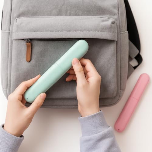 8 Pack Travel Toothbrush Case, Portable Toothbrush Travel Case with Ventilation Hole for Business Trip, Camping, Home(Blue,Pink,Green,Beige) - color: jg-Blue,Pink,Green,Beige