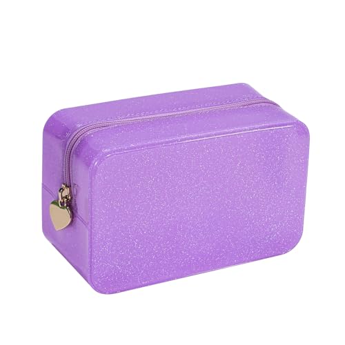 RSRSLEII Stardust Twinkle Jelly Travel Makeup & Toiletry Bag, Waterproof PVC Cosmetic Bag/Case for Women，Zipper SPF Beach Bag for Sunscreen Skincare and Daily Essentials (03Purple) - color: 03Purple