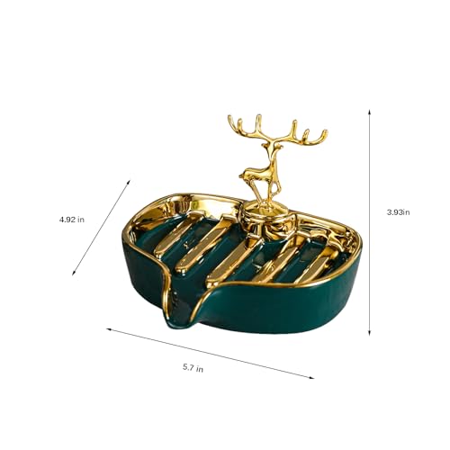 Soap Dish, Luxurious Ceramic Soap Dish Self Draining Soap Holder Tray Easy Cleaning Soap Saver for Shower Bathroom Kitchen Sink Bathtub Hotel Travel(Green Painted in Gold) - color: Green Painted in Gold