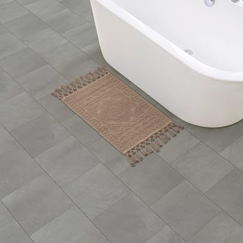 French Connection Nellore Bathroom Rugs, Woven and Beaded Bathroom Mats, Durable Non-Slip Bath Rugs, Thick BathMats, 17'' x 28'', Light Brown (FCB020920) - color: Light Brown, size: 1'5" x 2'4" (Rectangular)