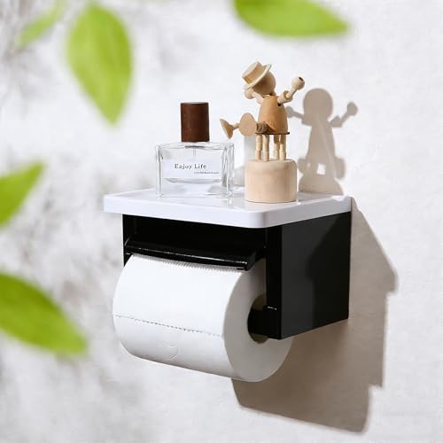 Black Wall Toilet Paper Holder, Plastic Toilet Paper Holder with Cover, Modern Covered Black Toilet Paper Holder Wall Mounted for Bathroom - color: Abs White&black, size: Single