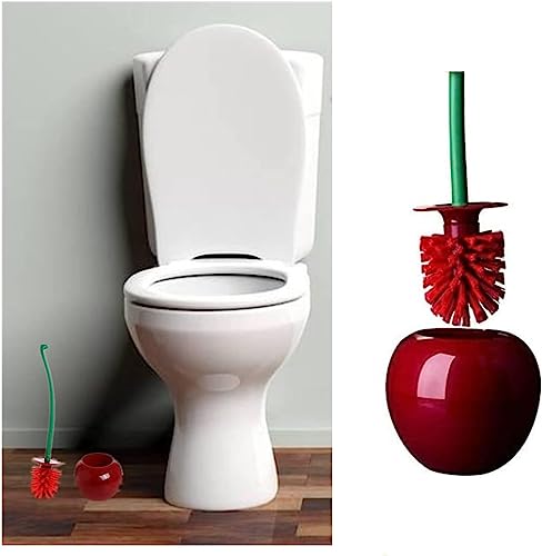 Cherry Toilet Brush and Holder, Cute Design, Premium Quality Household Toilet Bowl Brush with Solid Handle and Durable Bristles for Bathroom Cleaning