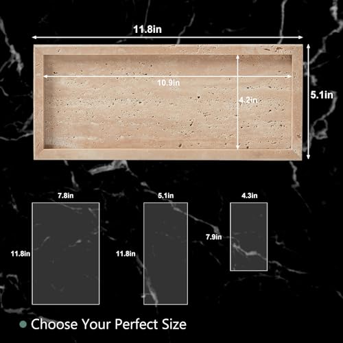 Natural Travertine Vanity Tray, Luxury Stone Organizer for Bathroom & Kitchen Counter | Holds Soap Dispenser, Jewelry, Perfume | Non-Resin, Non-Ceramic Décor - color: Travertine, size: 11.8" x 5.1" x 0.8"