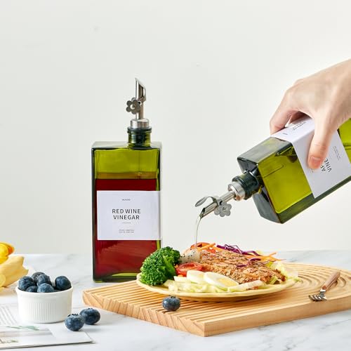 Olive Oil Dispenser Bottle for Kitchen, 16.9oz /500ml Cooking Vinegar Dispenser Bottle Set, Glass Sauce Container, Labels, Brush, Funnel, Stoppers, Green for Oil, Wine - color: Silver