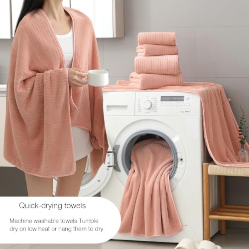 18 Piece Family Bath Towel Set Include 6 Bath Towels,6 Hand Towels and 6 Washcloths Soft Bathroom Towel with Hanging Loops,Highly Absorbent Quick Dry Towels Set for Bathroom,Hotel and Spa-Orange - color: Orange, size: 18-Piece Set