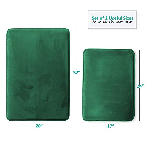 Clara Clark 2 Piece Bathroom Rugs Bath Mat Set, Velvet Memory Foam Bath Mats for Bathroom - Non-Slip, PVC Backing Bath Rugs, Washable - Dries Quickly, Hunter Green - color: Hunter Green, style: 17 x 24 + 20 x 32
