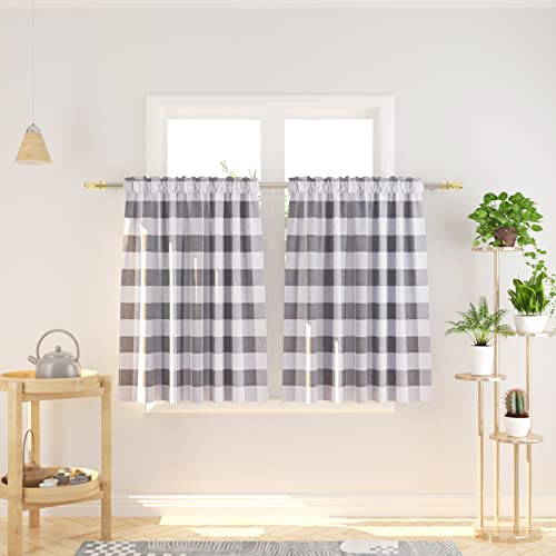 3 Pc Cotton Classic Country Farmhouse Kitchen Window Curtain -Grey & White Buffalo Check Tier & Valance Set, 54" x 18" / 27" x 36" - color: Plaids Grey&white, size: 27"W x 36"L (Pack of 3)
