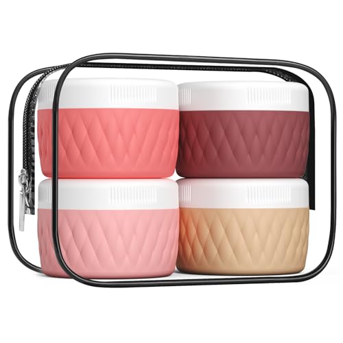 Kuangre Travel Containers for Toiletries, Silicone Cream Jars BPA-Free, TSA Approved 2oz Travel Size Containers, Leak-proof Silicone Jars with Lid for Cosmetic Face Hand Body Cream (4 Pack) - color: Terracotta, size: 2 Ounces
