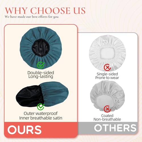 Extra Large Shower Cap for Women, Reusable Waterproof Shower Bonnet with Satin Lining, Double Layer Washable Bath Hair Cap for Braids, Locs, Long Thick Curly Hair, Natural Hair(Big Blue Zircon) - color: Blue Zircon