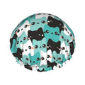 Cat Pattern Shower Cap For Women Reusable Waterproof Double Layers Bath Cap Hair Protection Elastic Ladies Spa Salon Shower Hat - color: Cat Pattern