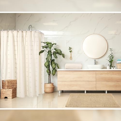 HunnmingRe 3 Pcs Boho Farmhouse Bathroom Shower Curtain Set with Waffle Bath Mat and Towel Cream Waterproof neutral shower curtain Non Slip with 12 Hooks for Bathroom and Hotel Tub Decor 70.87 x 70.87