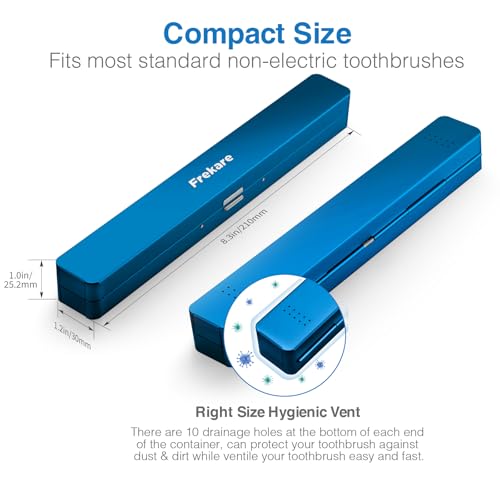 Frekare Toothbrush Travel Case Aluminum, Manual Tooth Brush Holder for Traveling, Portable Toothbrush Container for Bathroom, Camping, Business Trip, School (Blue) - color: Blue, size: 1 Pack