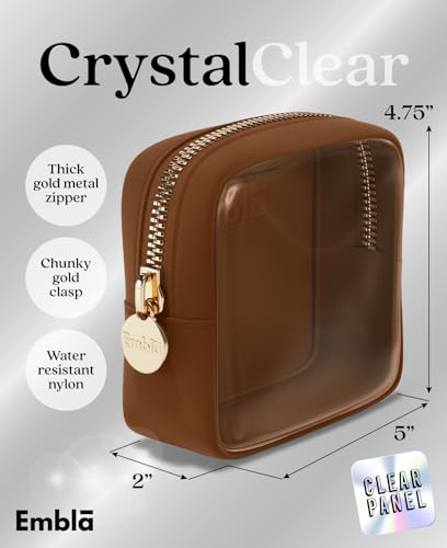 Embla Clear Cosmetic Bag Makeup Case, Clear Zipper Make Up Pouch and Toiletry Travel Tote, Cute Skincare Pouches for Women Girls, Preppy Purse Cosmetic Organizer, Mini Makeup Bags, Chocolate | Small Brown Clear Nylon/PVC Cosmetic Bag with Zipper, Waterpro