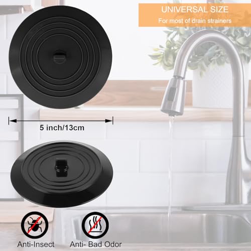 V-TOP Bathtub Drain Stopper 2 Pack, 5 inches Silicone Tub Stopper Shower Drain Cover, Bath Tub Plug Hair Stopper,Universal Flat Suction Renter Friendly Bath Accessories - color: 5" Black