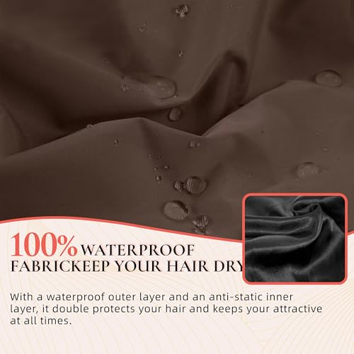 Extra Large Shower Cap for Women, Reusable Waterproof Shower Bonnet with Satin Lining, Double Layer Washable Bath Hair Cap for Braids, Locs, Long Thick Curly Hair, Natural Hair(Big Dark Coffee) - color: Dark Coffee