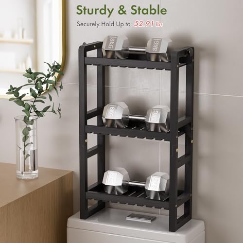 AmazerBath Bamboo Over The Toilet Storage Shelf - 3-Tier Bathroom Organizers and Storage Shelves, 2 in 1 Dual Stable Above Over Toilet Bamboo Shelf Home Storages Rack for Small Bathroom, Black - color: Black, size: 3-Tier