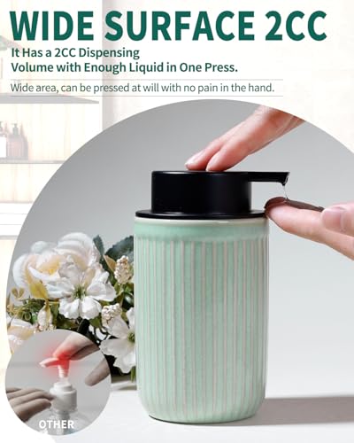 BosilunLife Dish Hand Soap Dispenser - Liquid Pump Soap Dispenser for Bathroom Deco Light Green 12oz Ceramic Kitchen Dish Dispenser with Rust-Proof Liquid Pump Modern Refillable Lotion Bottles - color: Light Green Lotion Pump
