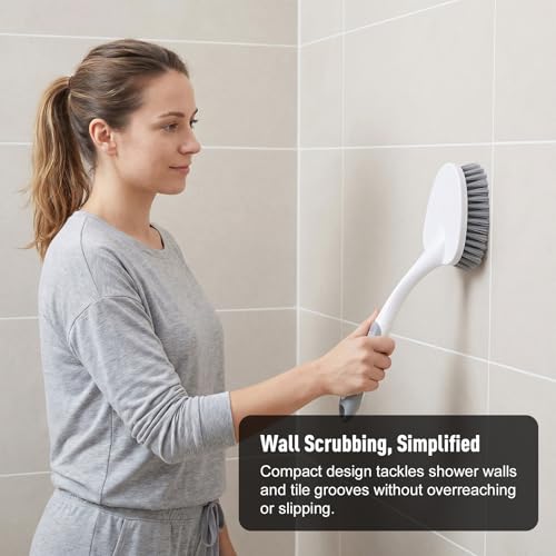 CLEANHOME 3 Pcs Scrub Brush,Multifunctional Cleaning Brush Set | With Non-Slip Handle and Sturdy Bristles,Scrub Brushes for Cleaning Bathroom,Kitchen,Grout,Tile,Grey