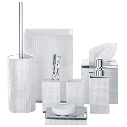 Creative Scents Estella White Toilet Brush Set - Decorative Bathroom Toilet Bowl Brush and Holder - Ventilated Toilet Cleaner Brush with Strong Bristles Rust Proof for Elegant Bathroom Accessories - color: White