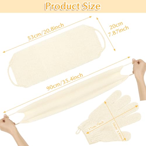 Anezus Exfoliating Back Scrubber Bath Gloves Set, Exfoliating Shower Towel with Shower Gloves for Body Scrub, Back Cleaner Wash Gloves to Remove Dead Skin (Beige) - color: Beige
