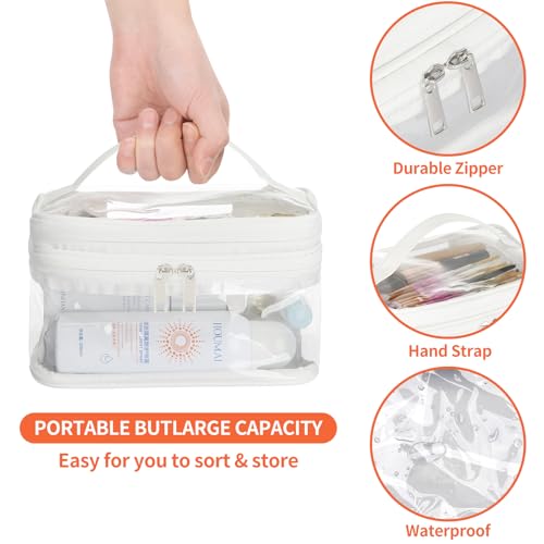HAOGUAGUA Double Layer Clear Cosmetic Bag Makeup Bag, Waterproof Travel Toiletry Bag, Transparent PVC Pouch Organizer (White) - color: White