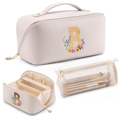 VLANDO Makeup Bag,Graduation Gifts Personalized Makeup Organizer Cosmetic Bag,Travel Essential Birthday Gifts for Friends Daughter(Letter B) - color: 14.White-B