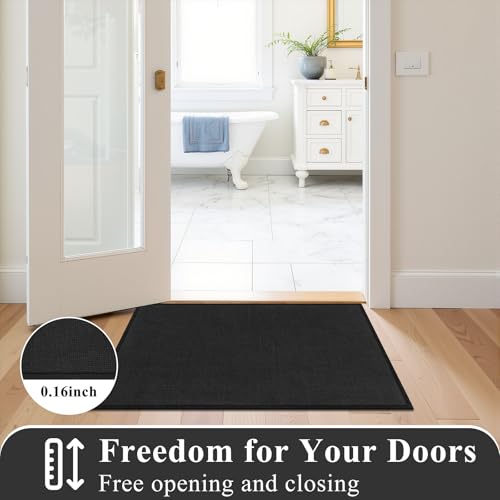 SHACOS Bath Mat Set of 2, Ultra Thin Washable Bathroom Rugs, No Slip Rubber Bath Rugs for Bathroom, Quick Dry Absorbent Bathroom Mat for Shower Outside Floor Toilet Sink (17"x24"+17"x47") - color: Black, size: 17"x24"+17"x47"