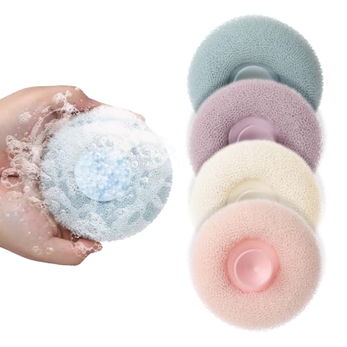 4 Super Soft Sunflower Suction Cup Bath Ball, 2 in 1 Exfoliating Bath Sponge, Shower Ball, Loofah with Suction Cup, Body Sponges for Shower, Sunflower Suction Cup Sponge, Bathing Sponges for Women