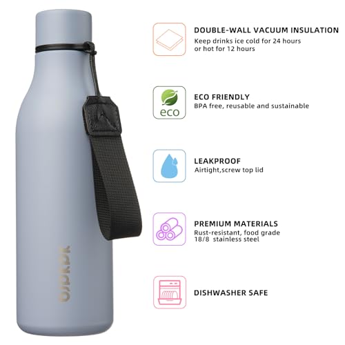 BJPKPK Insulated Water Bottles, 18 oz Stainless Steel Metal Water Bottle with Strap, BPA Free Leak Proof Jugs, Mugs, Flasks, Reusable Thermal Flasks for Sports & Travel, Mist Grey - color: Mist Grey, size: 18 Ounces, style: 18oz