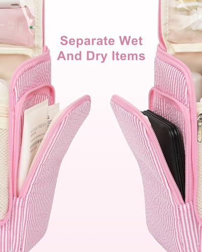 Relavel Hanging Toiletry Bag for Women, Travel Makeup Bag Cosmetic Organizer Toiletries Shower Bag for Travel Essentials, Accessories, Cute Gifts for Girls, Pink - color: Pink