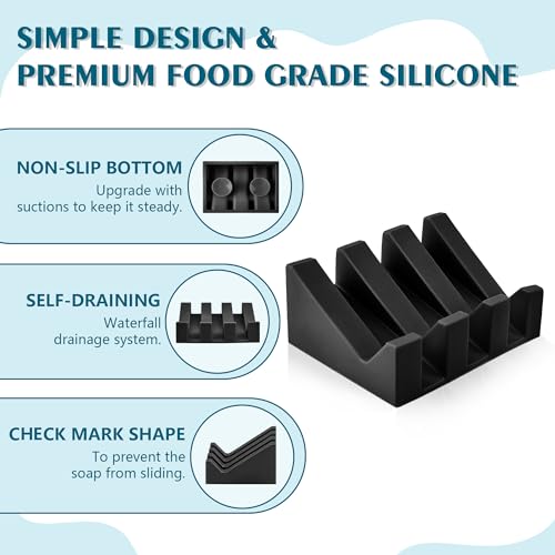 Soap Dish Holder for Shower with Suction Cup, Silicone Soap Holder & Saver Self-Draining Bar Soap Dish Keeps Soap Dry for Bathroom, Kitchen, Bathtub, Extends Soap Life (Black-3Pack) - color: Black - 3 Pack