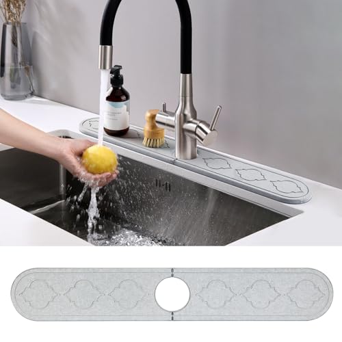 Faucet Mat Absorbent Pad,Diatomite Fast Drying Stone Sink Tray, Revents Moisture Buildup-Durable Faucet Drip Mat for Kitchen Sink and Bathroom Counter,with Non-Slip Dots (Light grey, 24" x 4") - color: Light grey