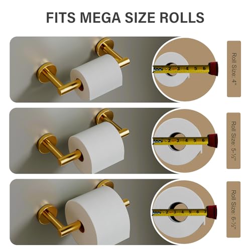 POKIM Brushed Gold Toilet Paper Holder - 304 Stainless Steel Double Post Wall Mount Tissue Dispenser, Anti-Slip Design, Fits Mega/Jumbo Rolls, Rustproof Bathroom Accessory for Home & Commercial Use - color: Brushed Gold, size: Classic